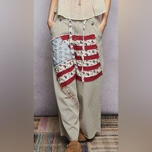 POL Patriotic Striped Pants with Star AND flower Patch